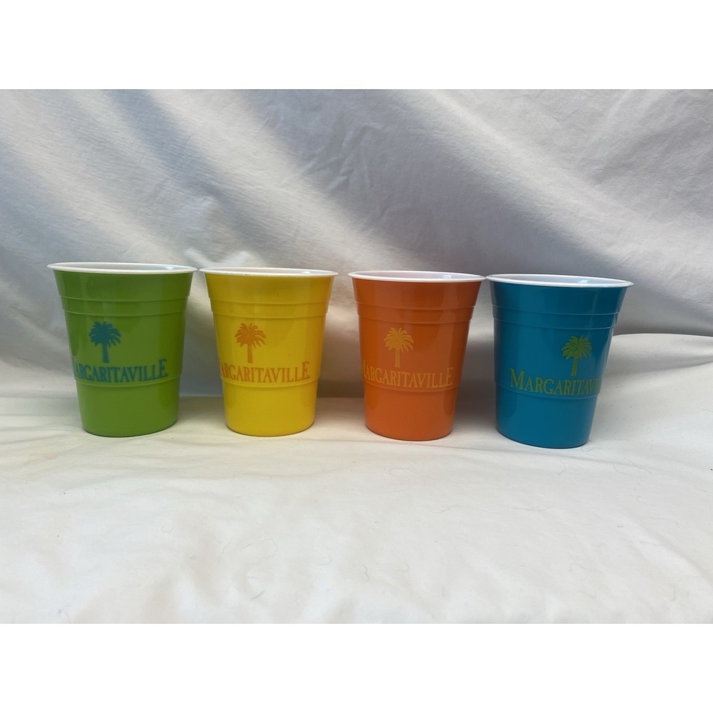 New Jimmy Buffett Margaritaville 18oz Party Cup Set Of 4 Reusable Barware NWT